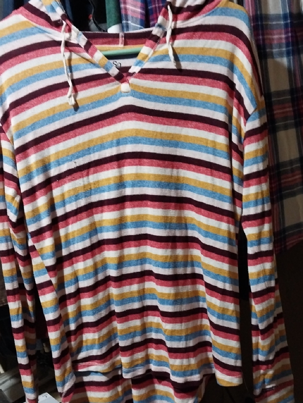 SO Multicolor Striped Hooded Pullover - White, Red, Blue, Yellow, Brown